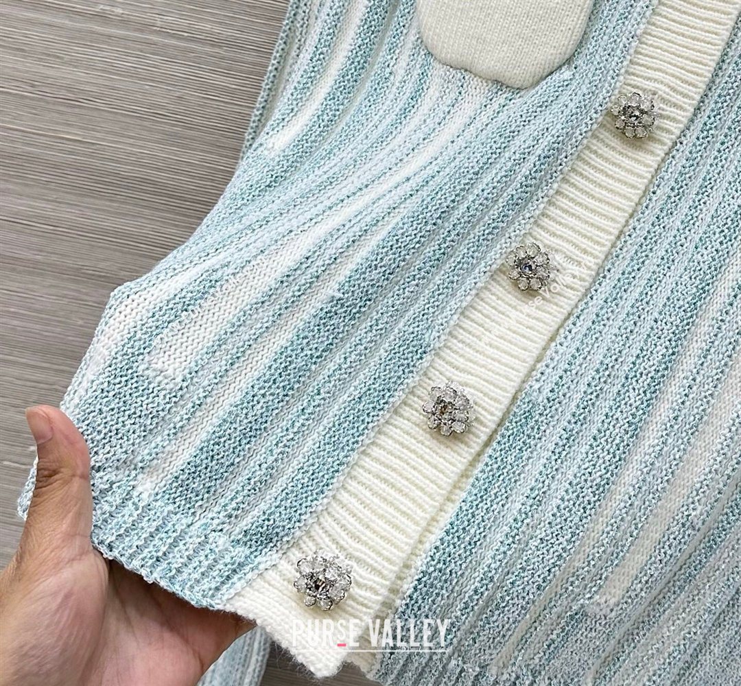Chanel Knit Cardigan with Chain Blue/White 2026 CH031108 (QI-260311049)