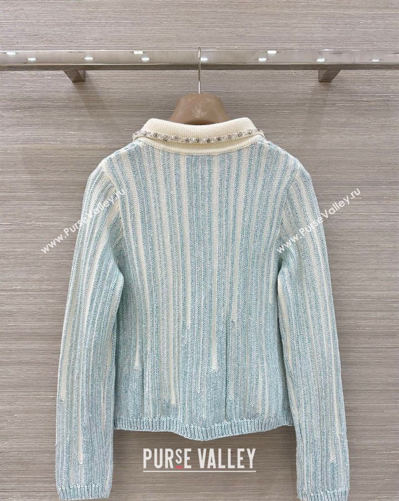 Chanel Knit Cardigan with Chain Blue/White 2026 CH031108 (QI-260311049)