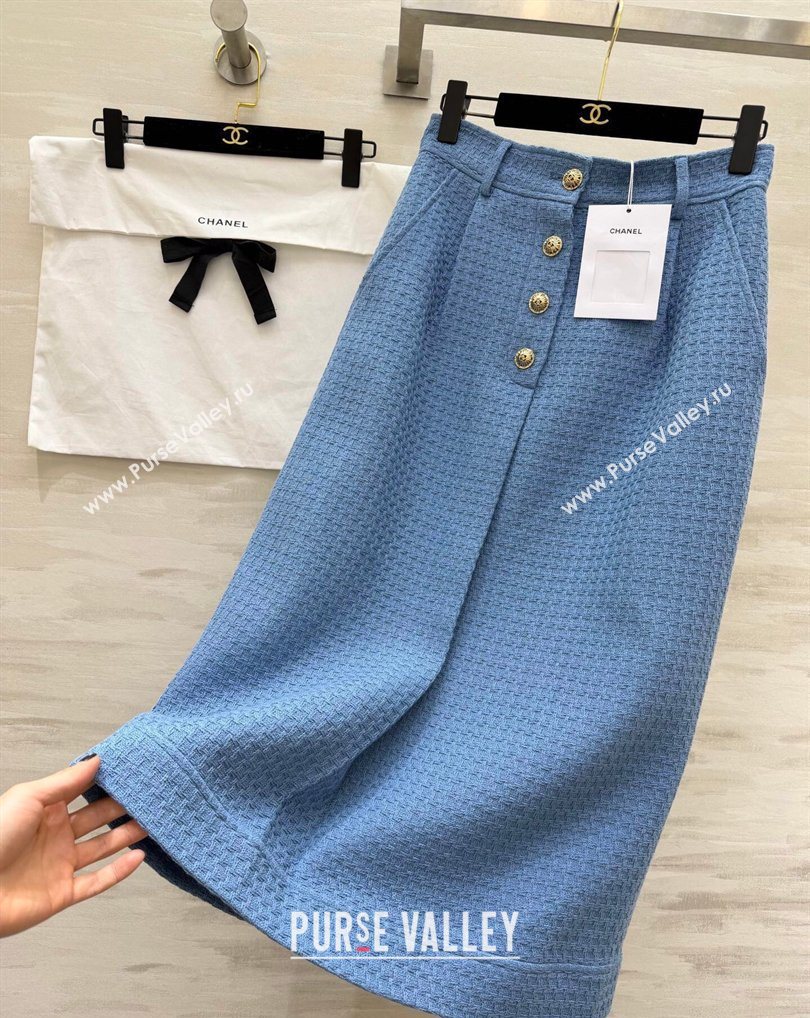Chanel Tweed Skirt Light Blue 2026 CH031108 (QI-260311056)