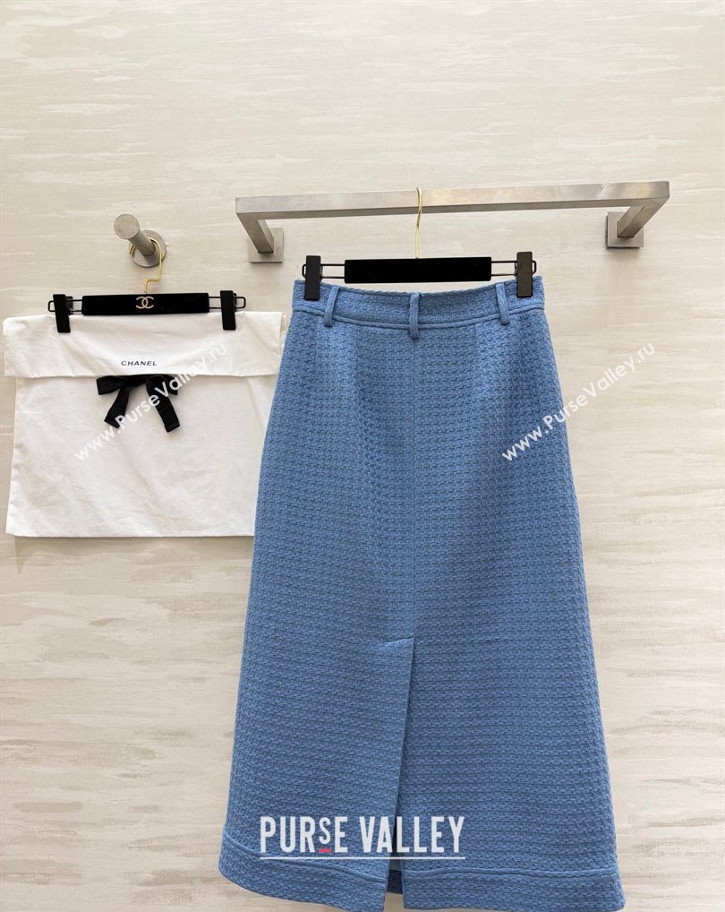 Chanel Tweed Skirt Light Blue 2026 CH031108 (QI-260311056)