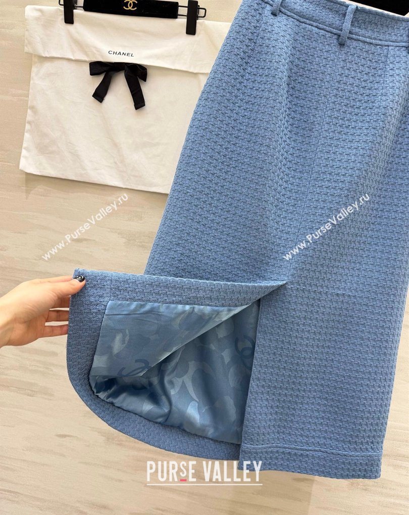 Chanel Tweed Skirt Light Blue 2026 CH031108 (QI-260311056)