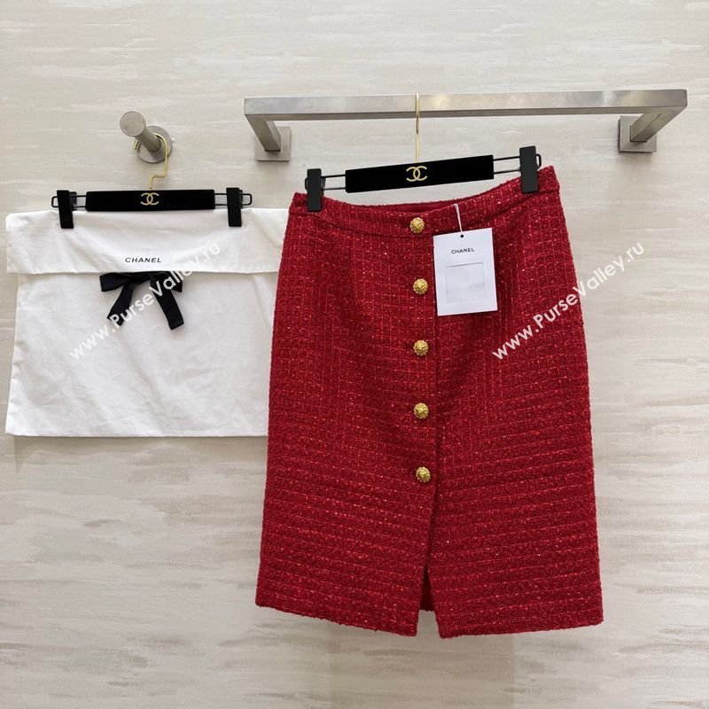 Chanel Tweed Skirt Red 2026 CH0311012 (QI-260311104)