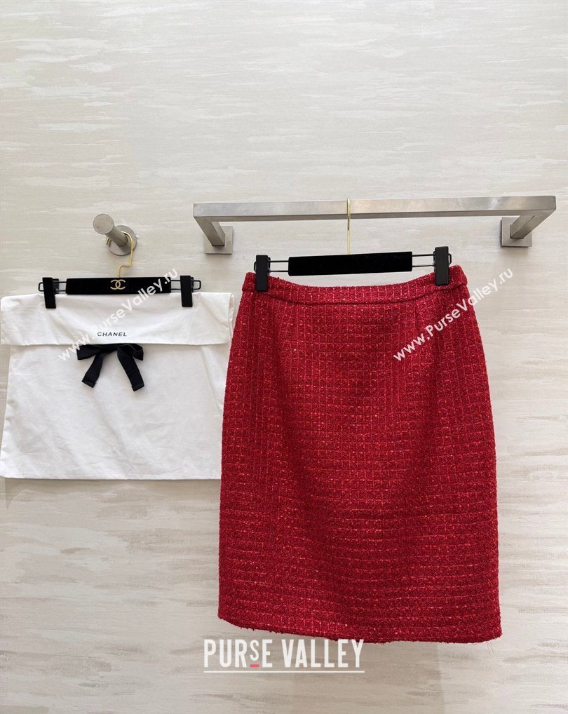 Chanel Tweed Skirt Red 2026 CH0311012 (QI-260311104)