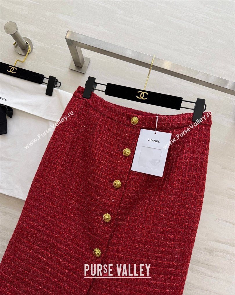 Chanel Tweed Skirt Red 2026 CH0311012 (QI-260311104)