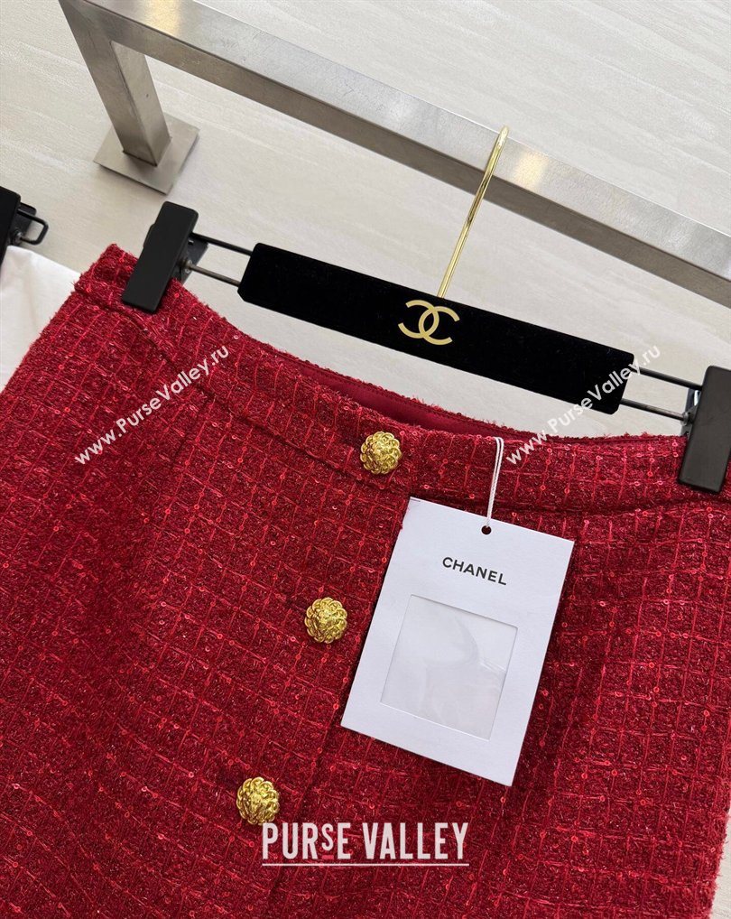 Chanel Tweed Skirt Red 2026 CH0311012 (QI-260311104)