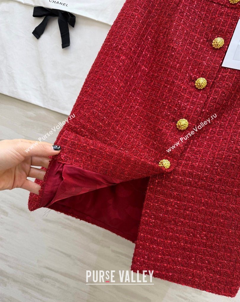 Chanel Tweed Skirt Red 2026 CH0311012 (QI-260311104)