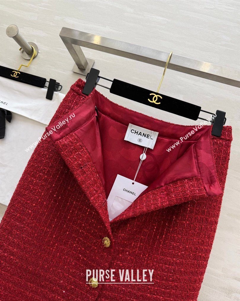 Chanel Tweed Skirt Red 2026 CH0311012 (QI-260311104)