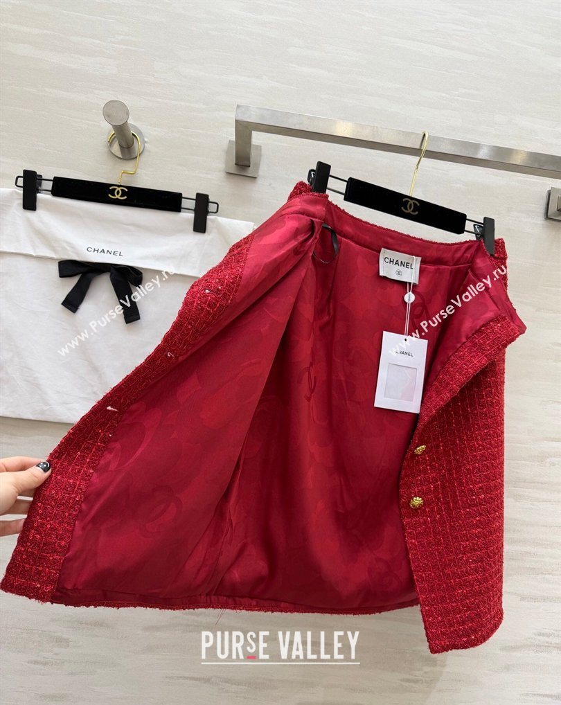 Chanel Tweed Skirt Red 2026 CH0311012 (QI-260311104)