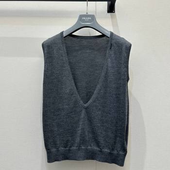 Prada V-Shaped Cashmere Vest Dark Grey 2026 PR031107 (QI-260311080)