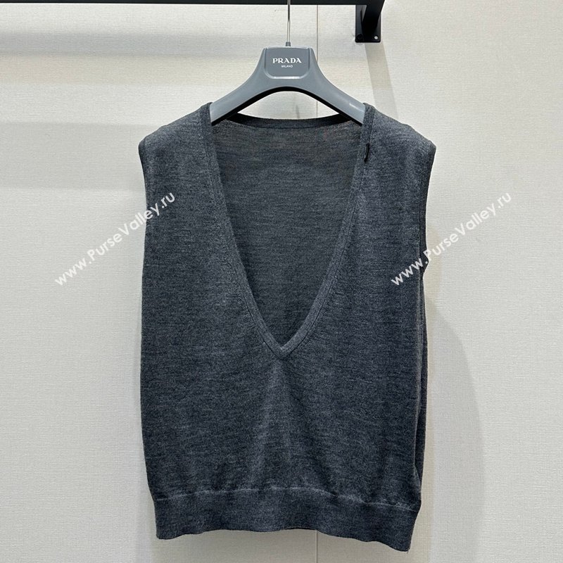 Prada V-Shaped Cashmere Vest Dark Grey 2026 PR031107 (QI-260311080)