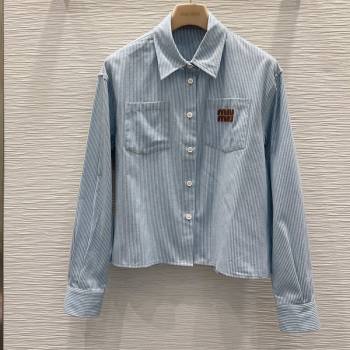 Miu Miu Cotton Striped Shirt Blue 2026 MM031101 (QI-260311092)
