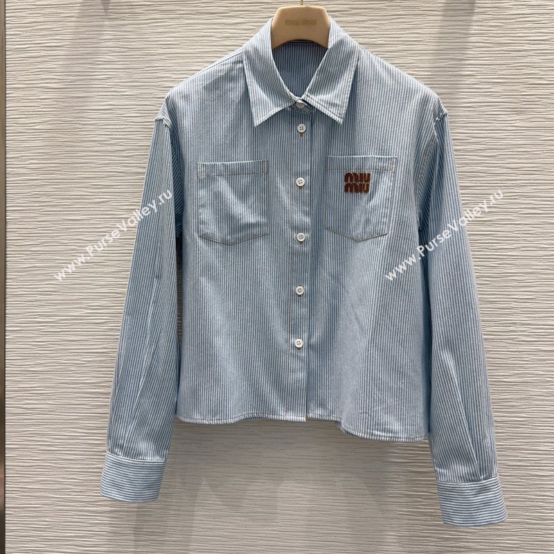 Miu Miu Cotton Striped Shirt Blue 2026 MM031101 (QI-260311092)