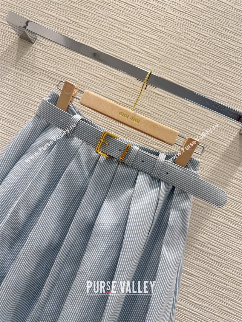 Miu Miu Cotton Striped Skirt Blue 2026 MM031101 (QI-260311093)