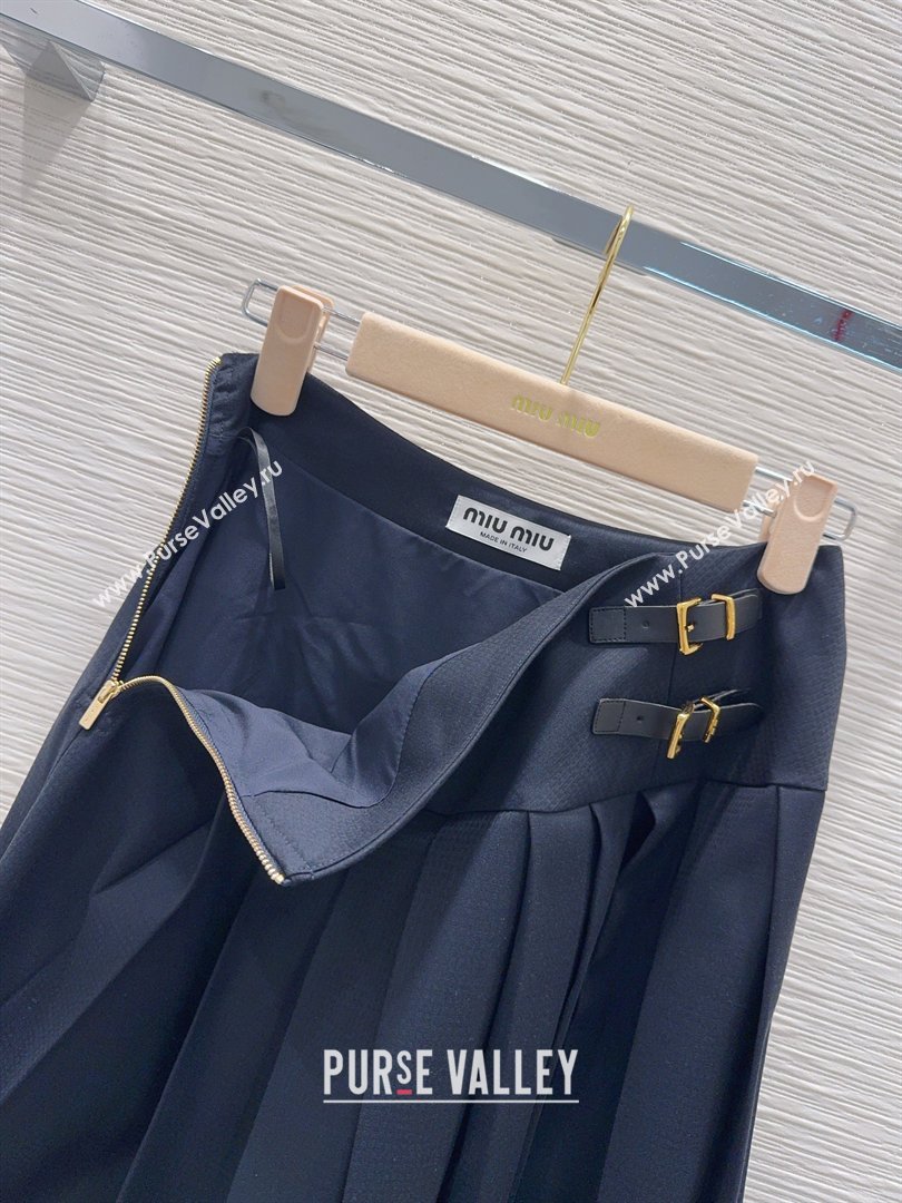 Miu Miu Long Skirt with Buckle Dark Blue 2026 MM031101 (QI-260311038)