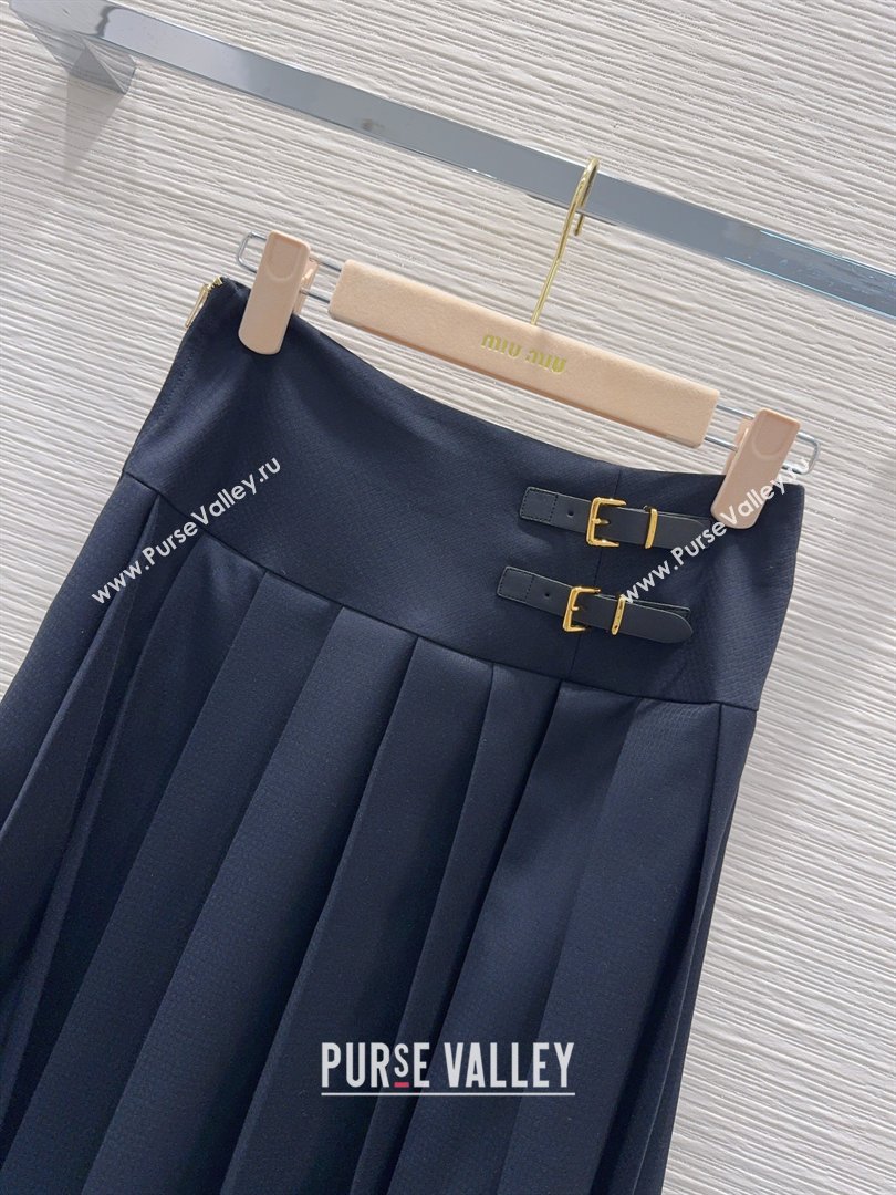 Miu Miu Long Skirt with Buckle Dark Blue 2026 MM031101 (QI-260311038)
