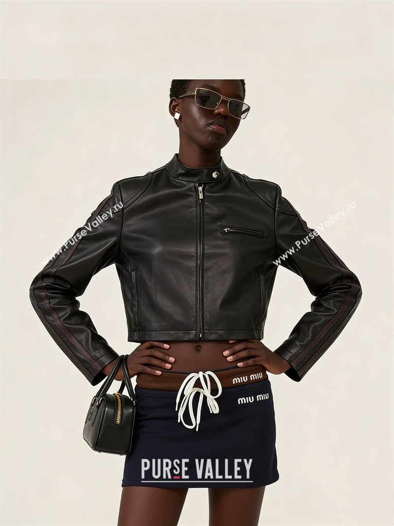 Miu Miu Lambskin Leather Jacket Black 2026 MM032309 (QI-260323022)