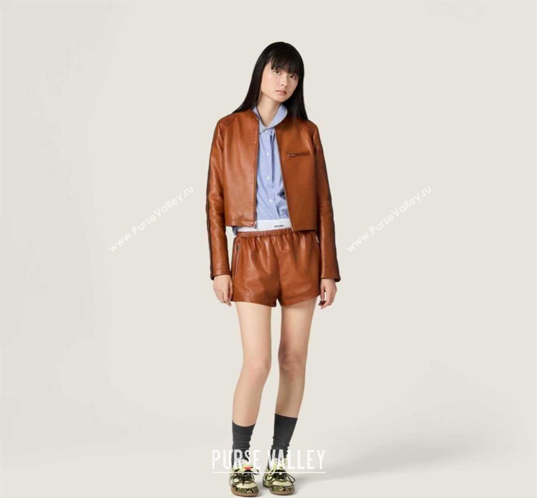 Miu Miu Lambskin Leather Shorts Black 2026 MM032309 (QI-260323024)