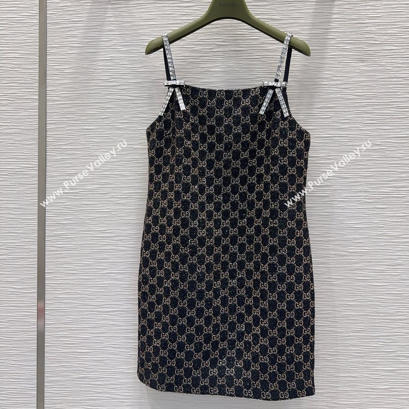 Gucci GG Strass Dress with Bow Black/Gold 2026 GG032502 (QI-260325011)
