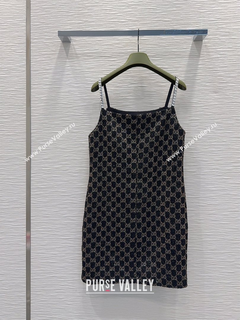 Gucci GG Strass Dress with Bow Black/Gold 2026 GG032502 (QI-260325011)