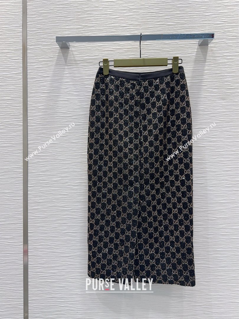 Gucci GG Strass Skirt Black/Gold 2026 GG032502 (QI-260325012)