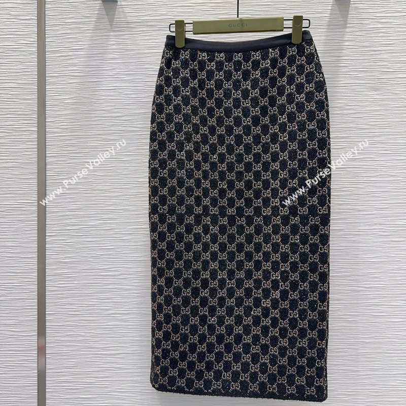 Gucci GG Strass Skirt Black/Gold 2026 GG032502 (QI-260325012)