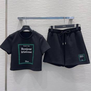 Dior Cotton T-Shirt and Shorts Set Black 2026 DR032501 (QI-260325024)