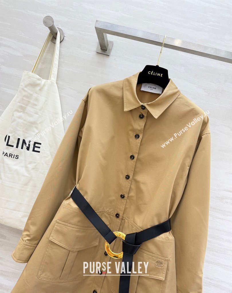 Celine Shirt Dress Khaki 2026 CE032543 (QI-260325111)