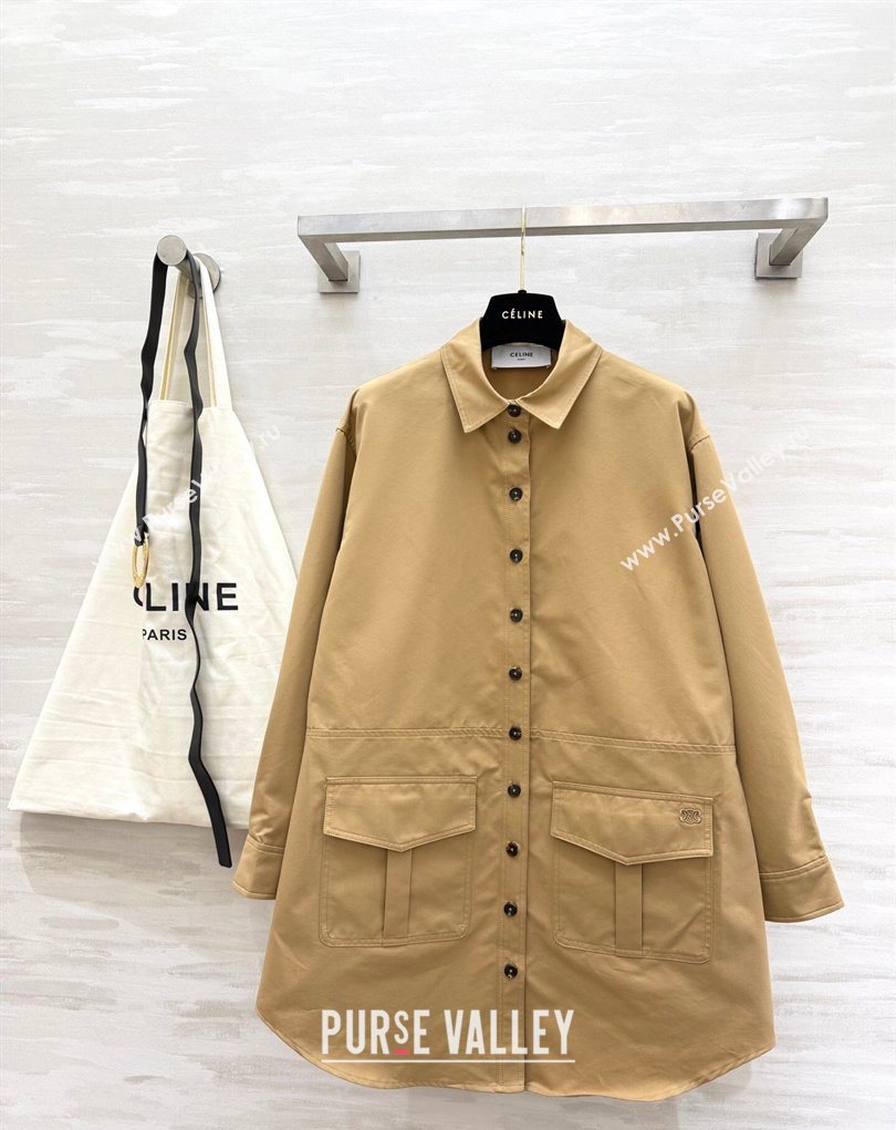 Celine Shirt Dress Khaki 2026 CE032543 (QI-260325111)