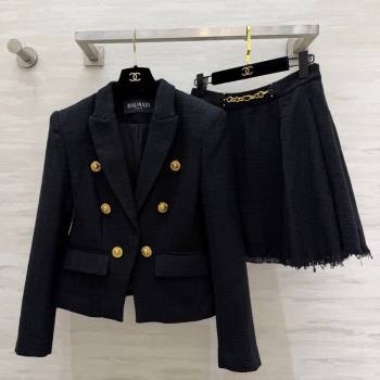 Balmain Tweed Jacket and Skirt Black/Gold 2026 BL032543 (QI-260325112)