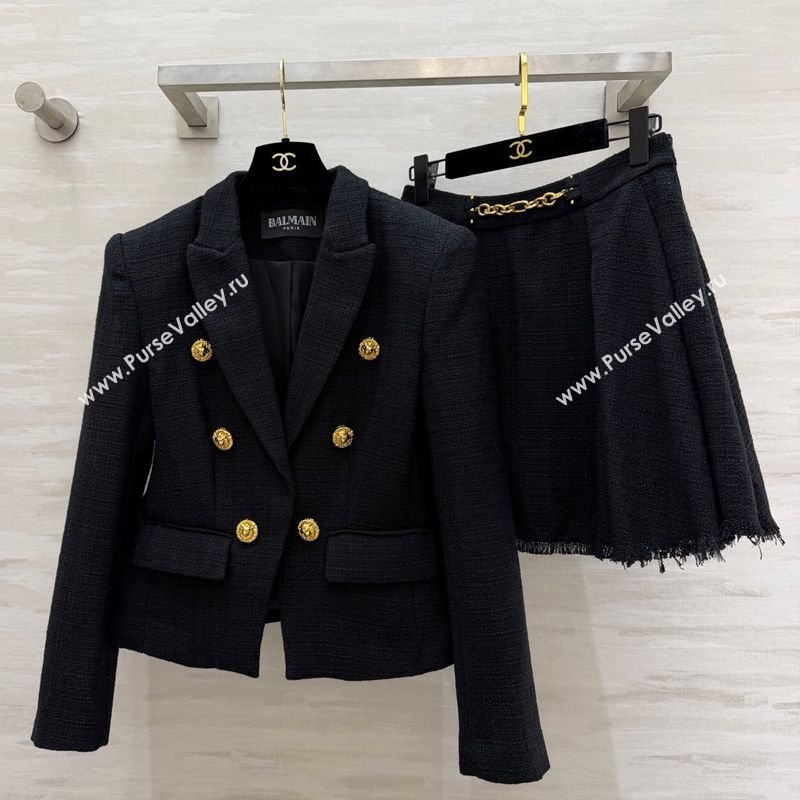 Balmain Tweed Jacket and Skirt Black/Gold 2026 BL032543 (QI-260325112)