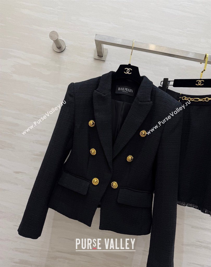 Balmain Tweed Jacket and Skirt Black/Gold 2026 BL032543 (QI-260325112)