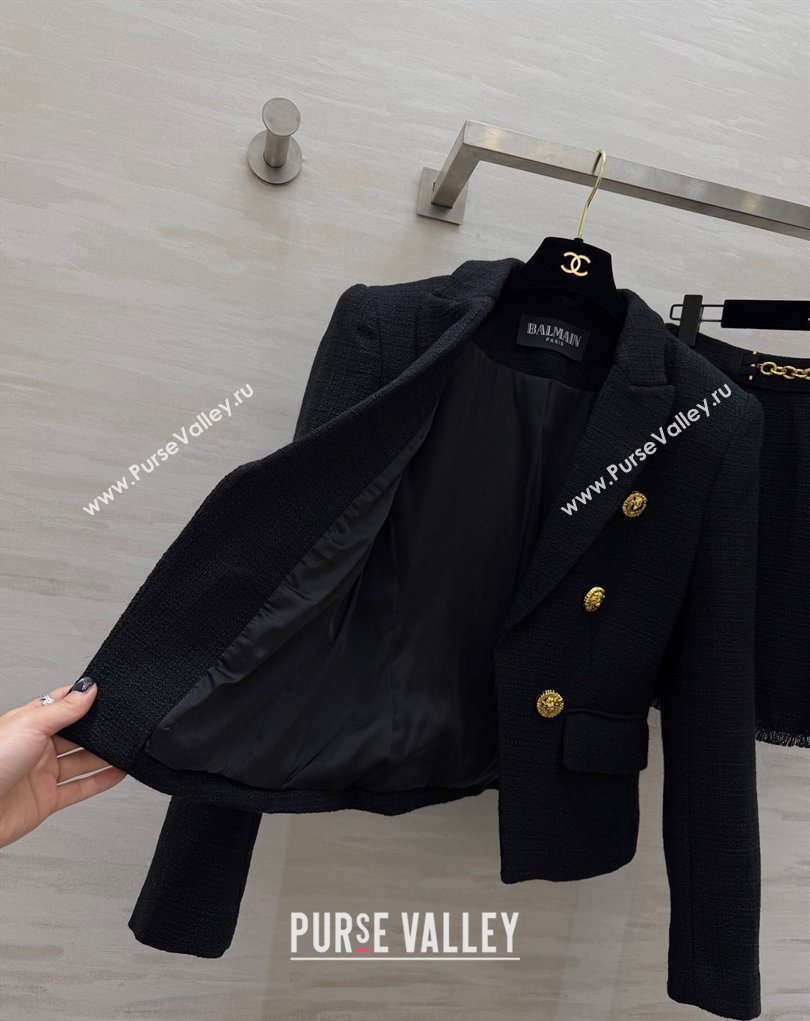 Balmain Tweed Jacket and Skirt Black/Gold 2026 BL032543 (QI-260325112)