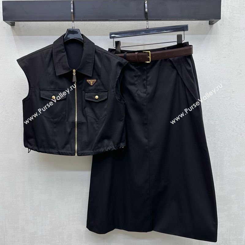 Prada Vest and Skirt Set Black 2026 PR032526 (QI-260325066)