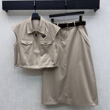 Prada Vest and Skirt Set Khaki 2026 PR032526 (QI-260325067)