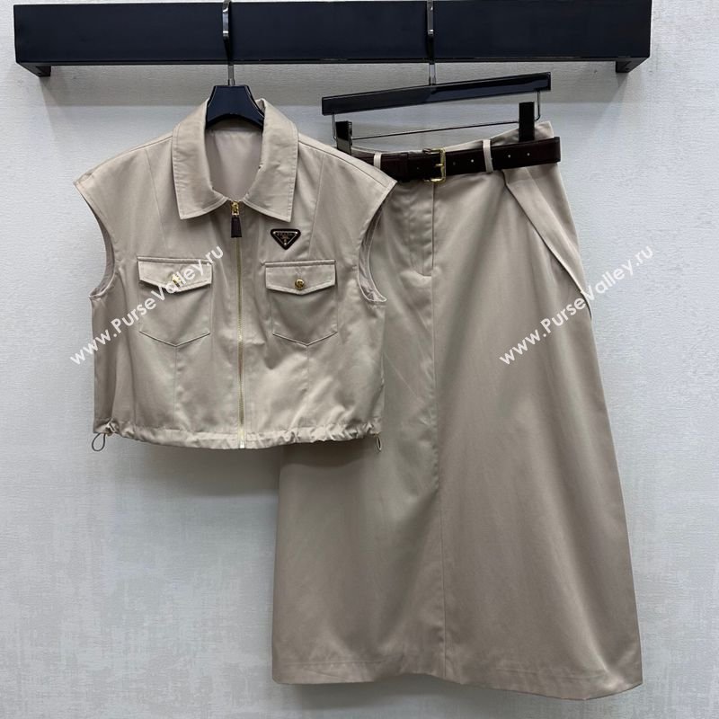 Prada Vest and Skirt Set Khaki 2026 PR032526 (QI-260325067)