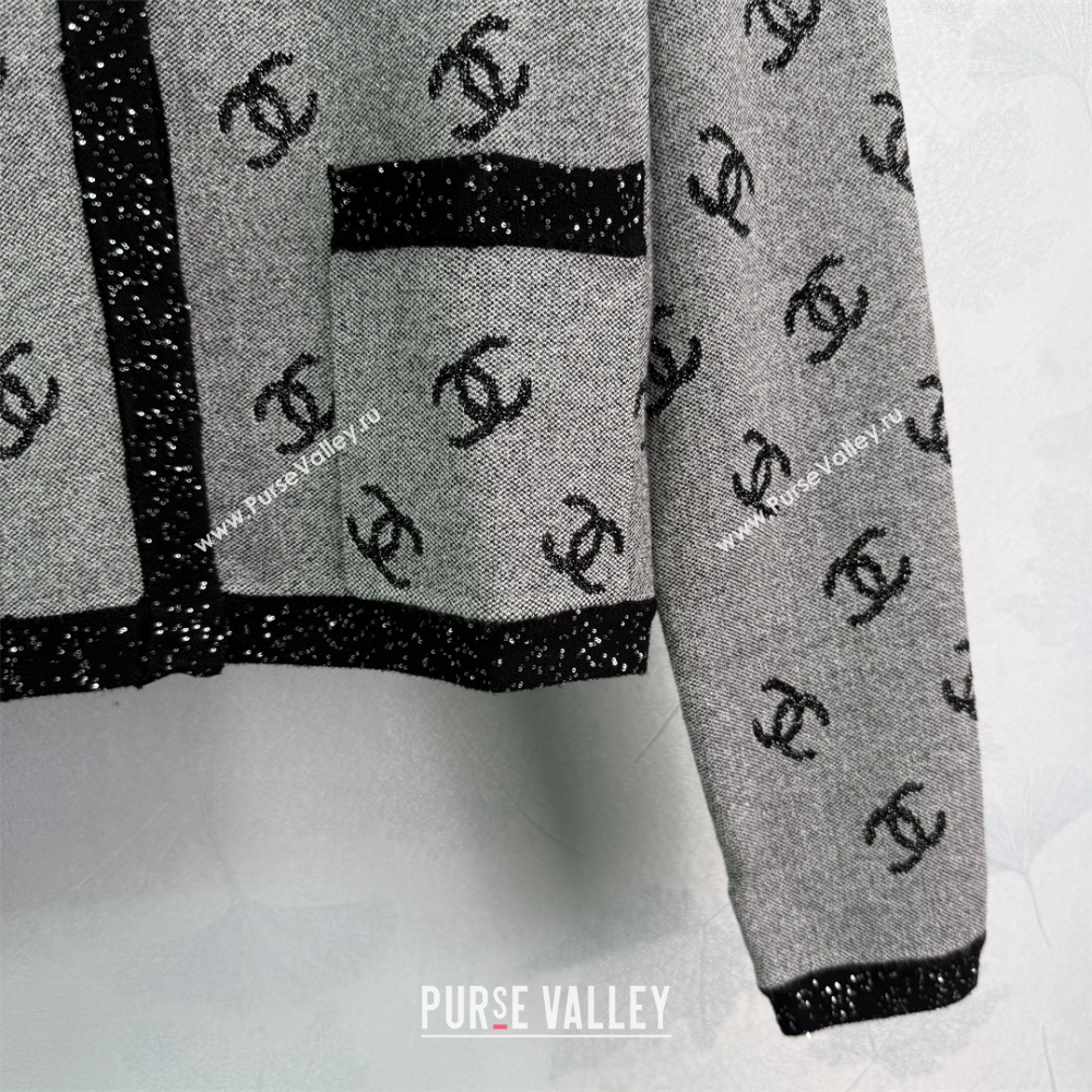 Chanel CC Allover Cardigan Grey 2025 0814 (QI-250814128)