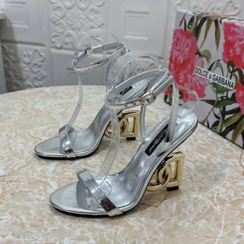 Dolce Gabbana Patent Calfskin Sandals 10.5cm with DG Heel Silver 2024 0325 (MD-240325103)