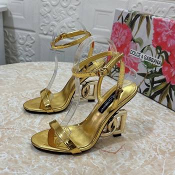 Dolce Gabbana Patent Calfskin Sandals 10.5cm with DG Heel Gold 2024 0325 (MD-240325104)