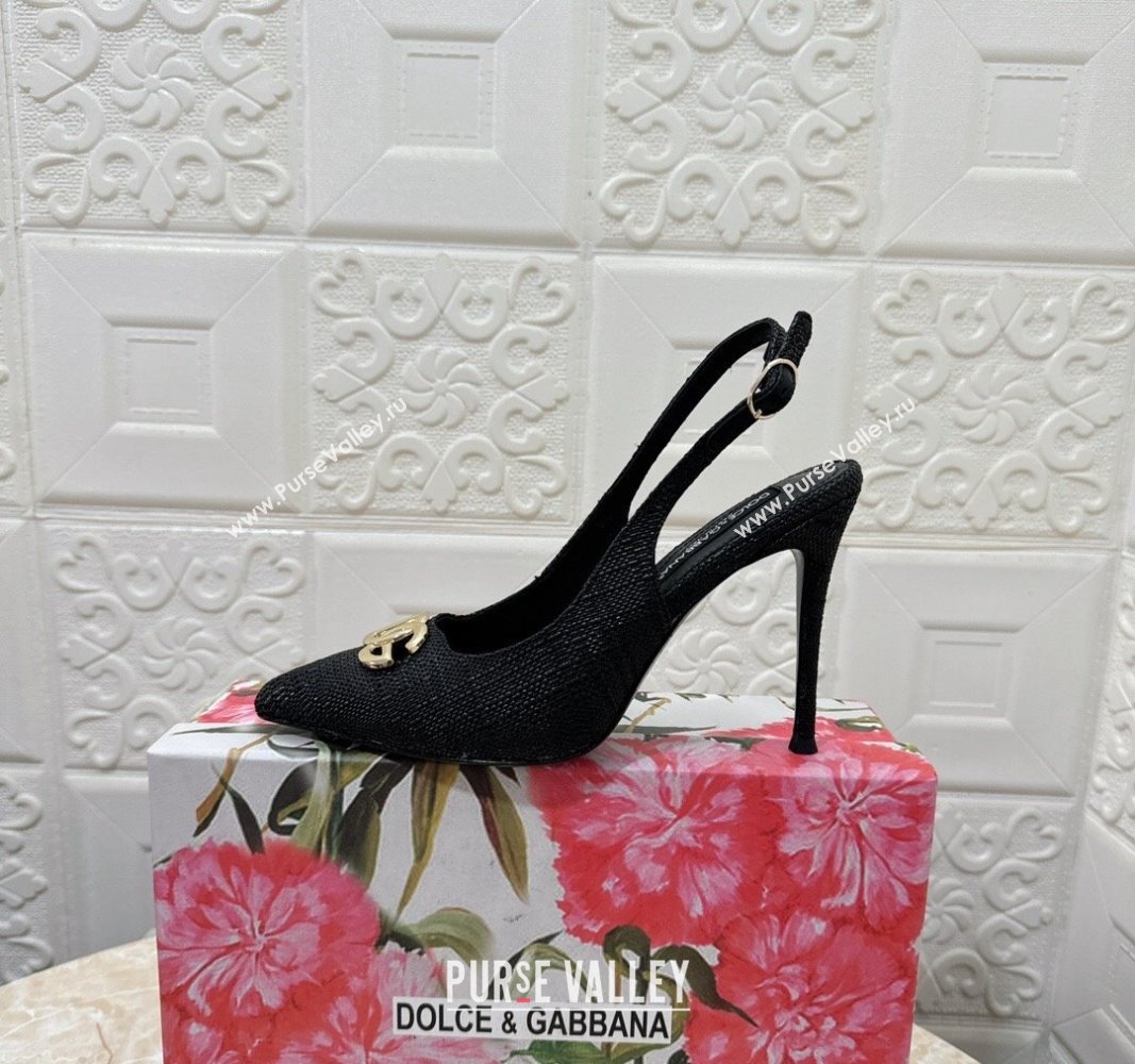 Dolce Gabbana DG Straw-Like Slingback Pumps 10.5cm Black 2024 0325 (MD-240325105)