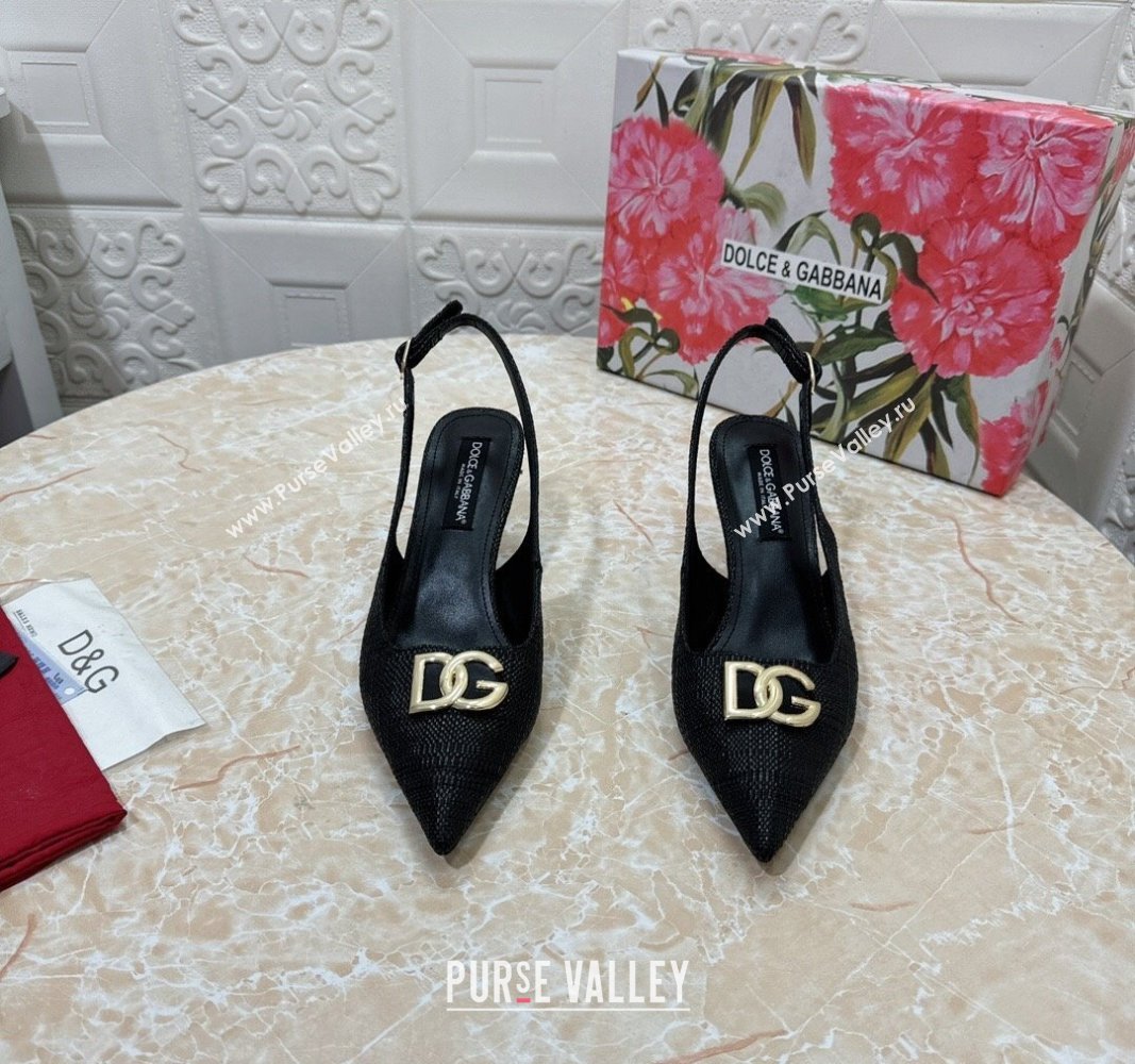 Dolce Gabbana DG Straw-Like Slingback Pumps 6.5cm Black 2024 0325 (MD-240325106)