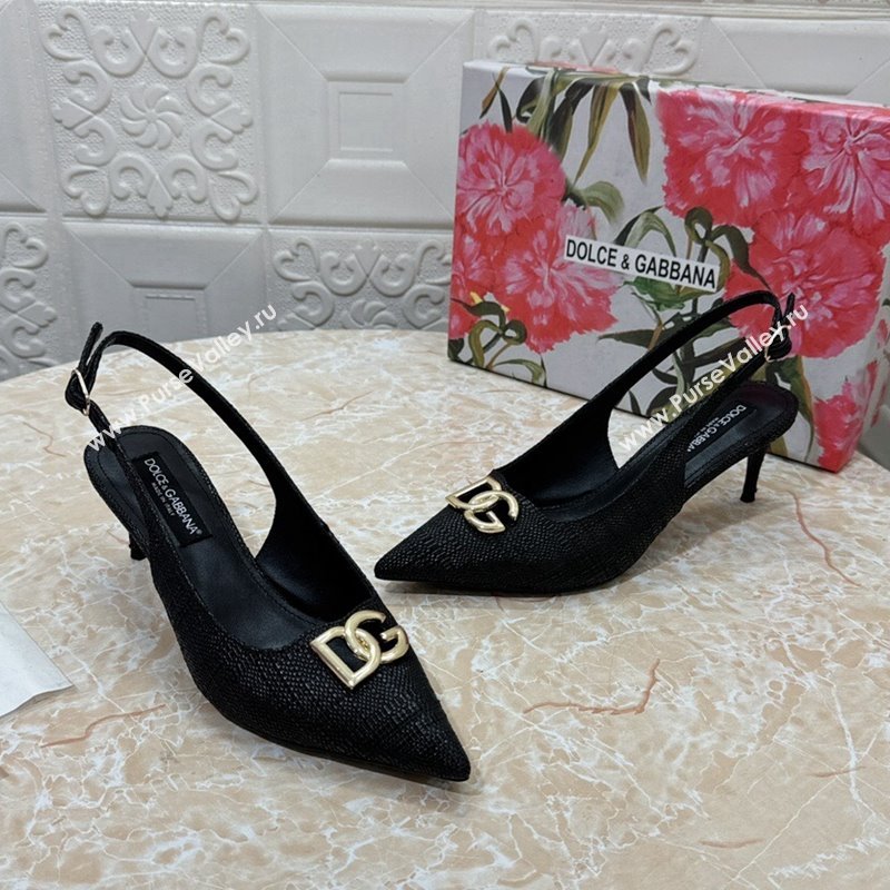 Dolce Gabbana DG Straw-Like Slingback Pumps 6.5cm Black 2024 0325 (MD-240325106)