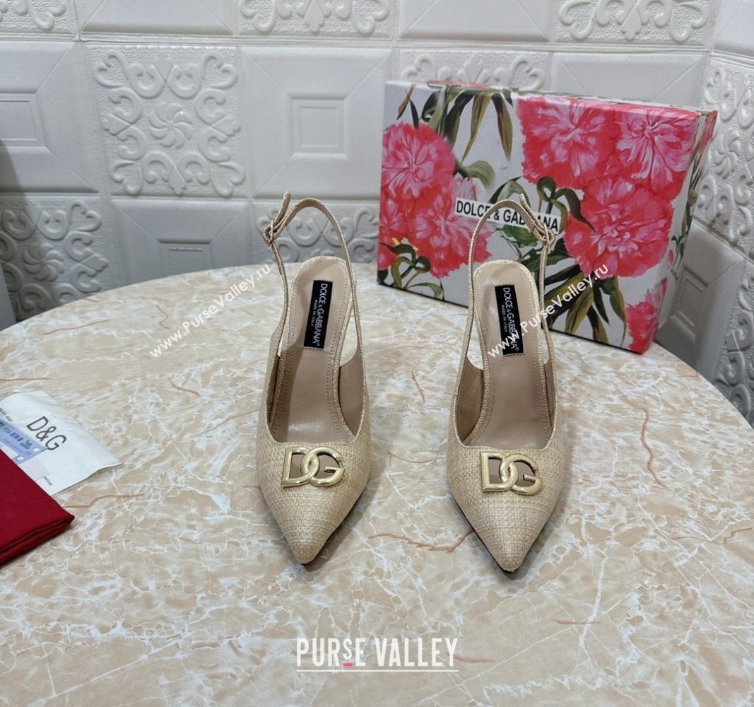 Dolce Gabbana DG Straw-Like Slingback Pumps 10.5cm Beige 2024 0325 (MD-240325118)