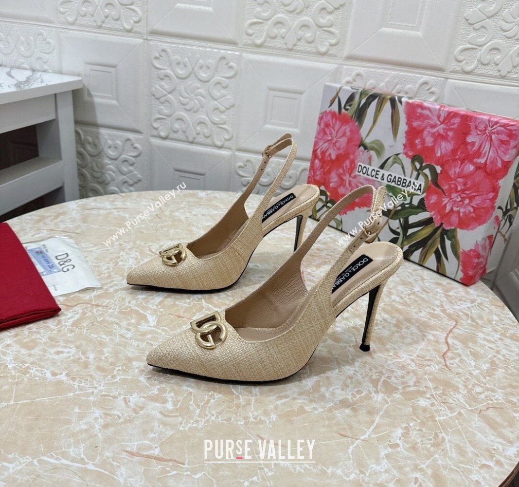 Dolce Gabbana DG Straw-Like Slingback Pumps 10.5cm Beige 2024 0325 (MD-240325118)