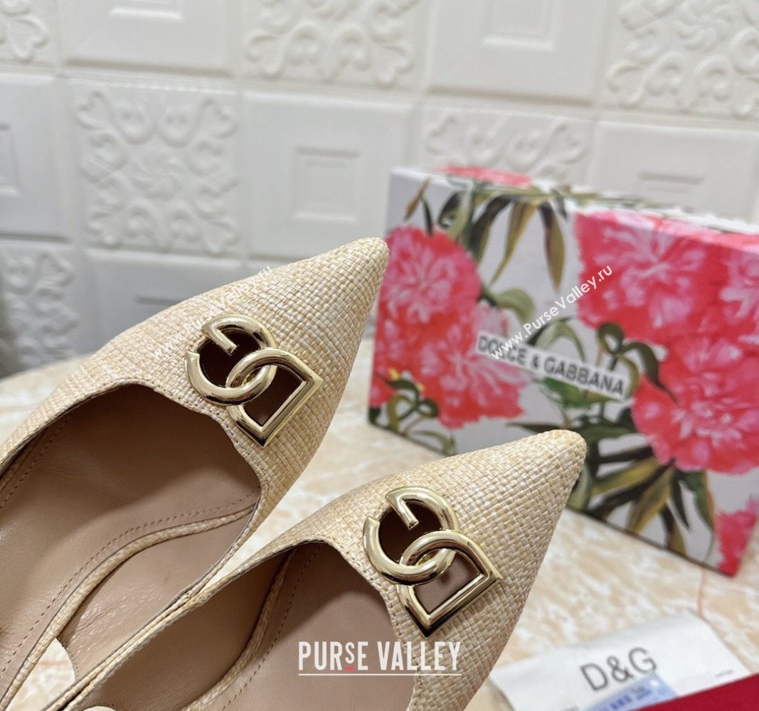 Dolce Gabbana DG Straw-Like Slingback Pumps 10.5cm Beige 2024 0325 (MD-240325118)