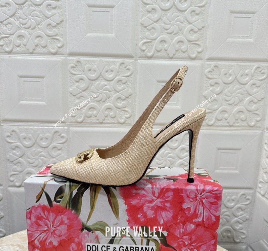 Dolce Gabbana DG Straw-Like Slingback Pumps 10.5cm Beige 2024 0325 (MD-240325118)