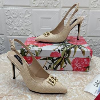 Dolce Gabbana DG Straw-Like Slingback Pumps 10.5cm Beige 2024 0325 (MD-240325118)