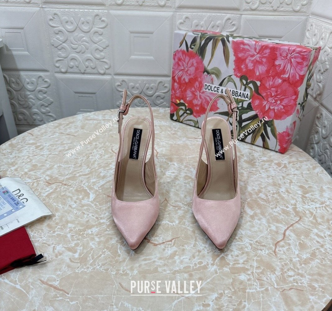 Dolce Gabbana Silk Slingback Pumps 10.5cm with DG Buckle Light Pink 2024 0325 (MD-240325130)