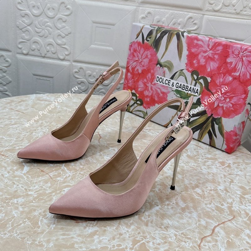 Dolce Gabbana Silk Slingback Pumps 10.5cm with DG Buckle Light Pink 2024 0325 (MD-240325130)