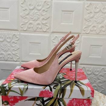 Dolce Gabbana Silk Slingback Pumps 10.5cm with DG Buckle Light Pink 2024 0325 (MD-240325130)