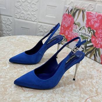 Dolce Gabbana Silk Slingback Pumps 10.5cm with DG Buckle Blue 2024 0325 (MD-240325132)